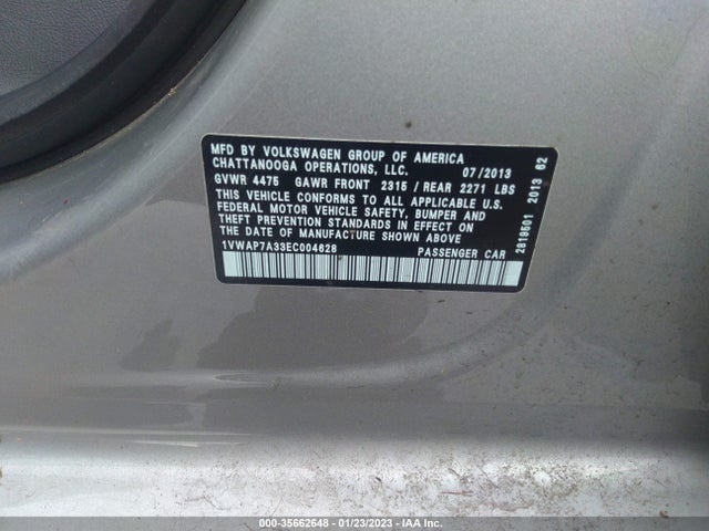 2014 VOLKSWAGEN PASSAT WOLFSBURG ED VIN: 1VWAP7A33EC004628