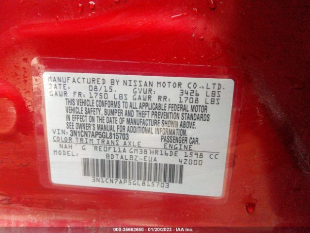3N1CN7AP5GL815703 Nissan VERSA SV