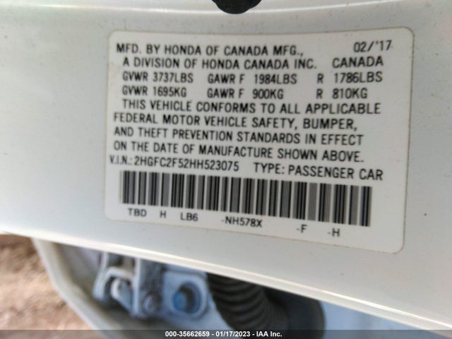 Honda Civic Sedan Lx 2017 2HGFC2F52HH523075 Image 9