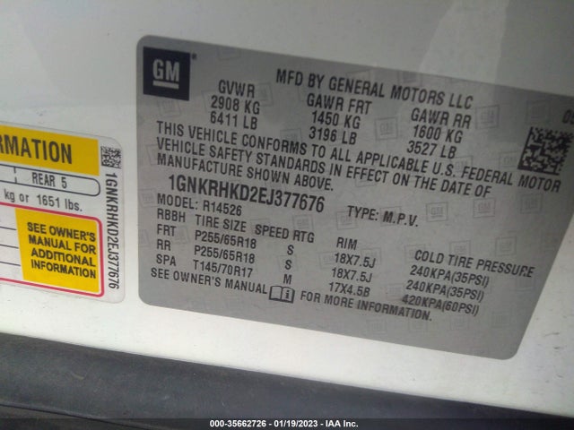 Chevrolet Traverse Lt 2014 1GNKRHKD2EJ377676 Image 10