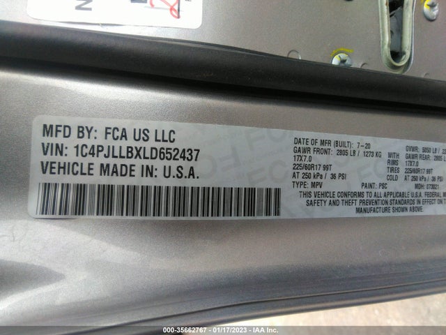 2020 Jeep Cherokee, VIN: 1C4PJLLBXLD652437