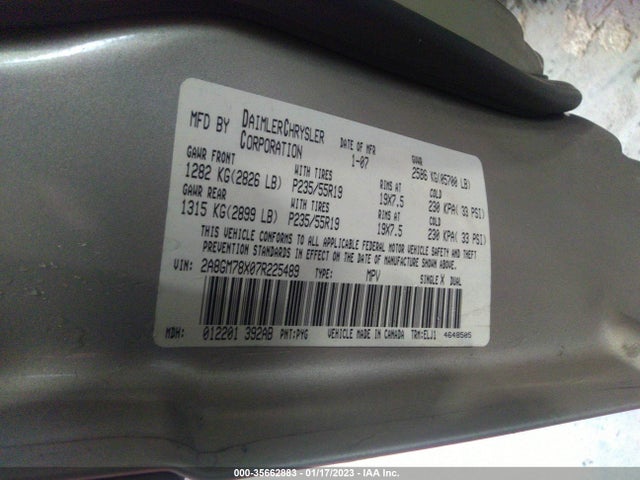 2007 CHRYSLER PACIFICA LIMITED VIN: 2A8GM78X07R225489
