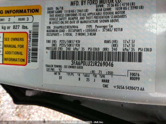 3FA6P0LU2JR269046 Ford Fusion Hybrid Se