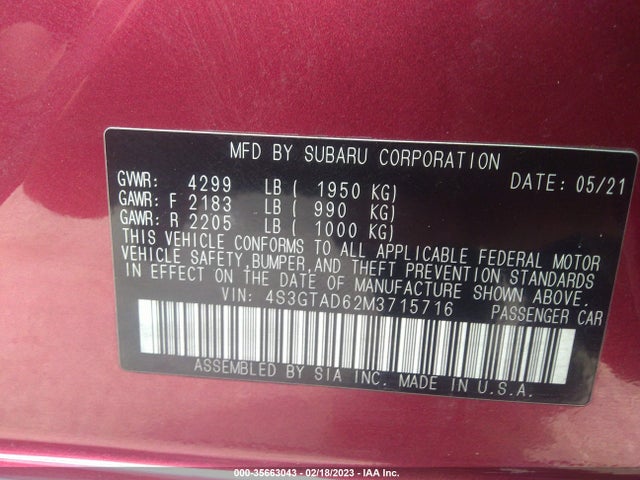 2021 Subaru Impreza, VIN: 4S3GTAD62M3715716
