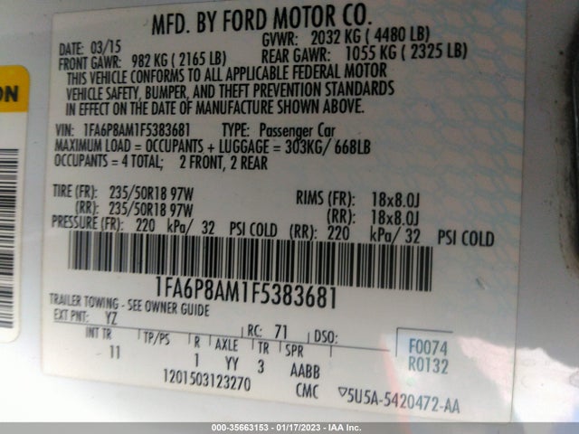 2015 Ford Fastback, VIN: 1FA6P8AM1F5383681