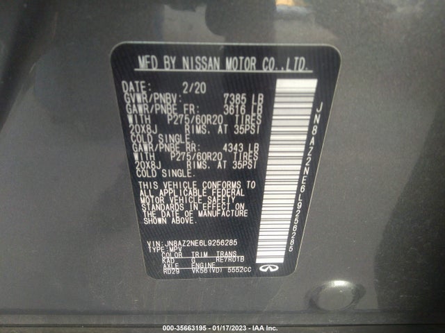 2020 Infiniti QX80, VIN: JN8AZ2NE6L9256285