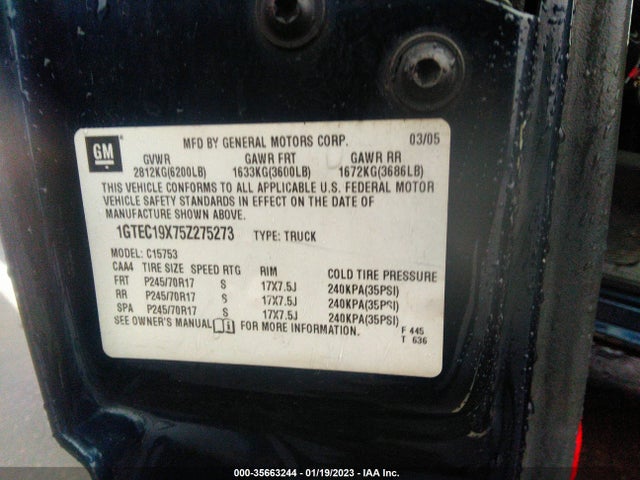 GMC Sierra 1500 Sle 2005 1GTEC19X75Z275273 Image 10