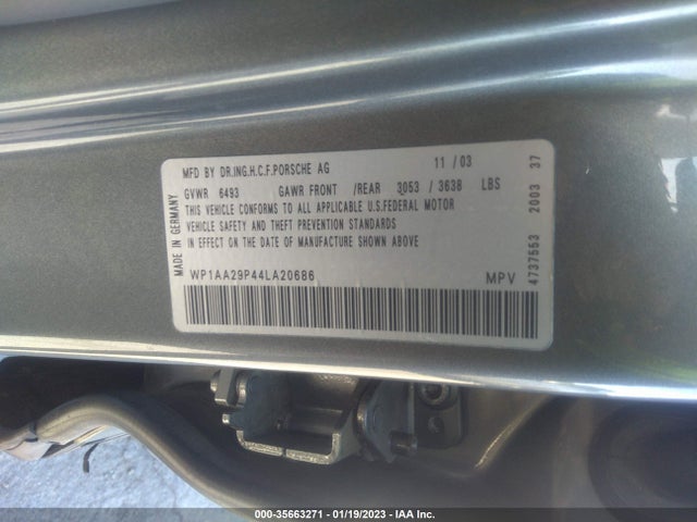 2004 PORSCHE CAYENNE VIN: WP1AA29P44LA20686