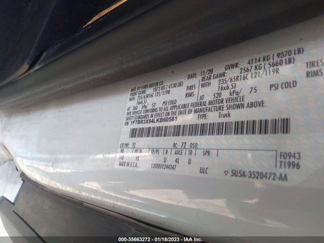 2020 Ford Transit, VIN: 1FTBR3X84LKB60581