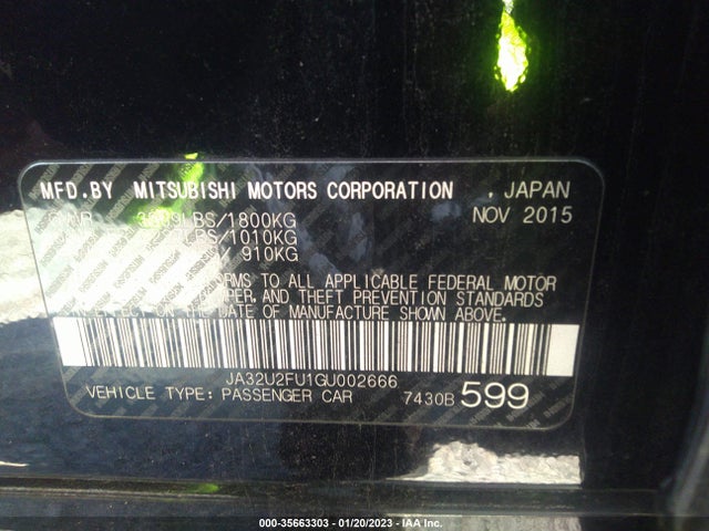 Продажа на аукционе авто 2016 Mitsubishi Lancer Es, vin: JA32U2FU1GU002666, номер лота: 35663303