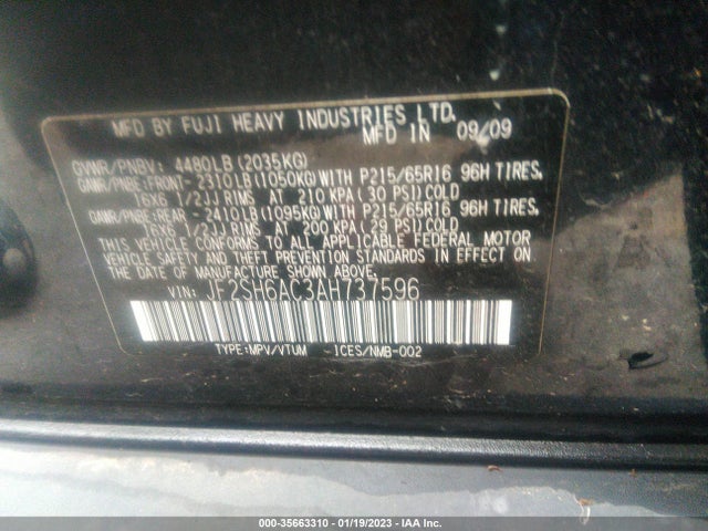 Subaru Forester 2.5x 2010 JF2SH6AC3AH737596 Image 9