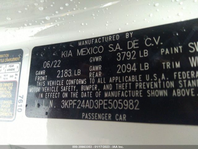 3KPF24AD3PE505982 KIA Forte Lxs