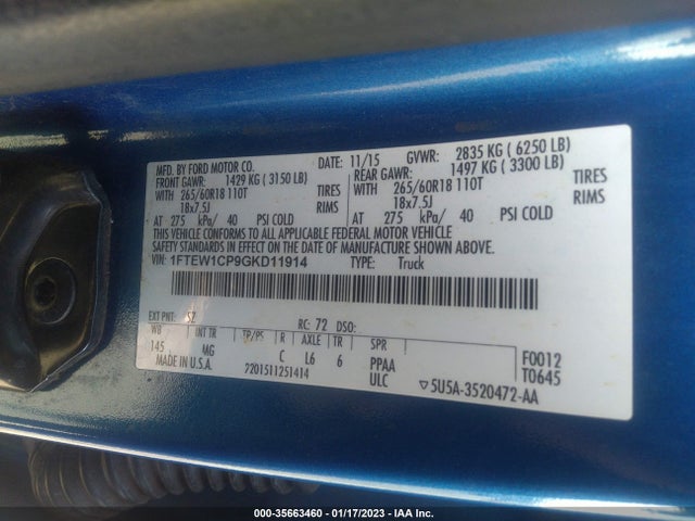 Ford F-150 Xl/lariat/xlt 2016 1FTEW1CP9GKD11914 Image 9