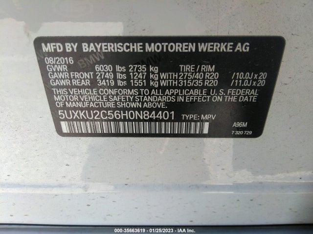 2017 BMW X6, VIN: 5UXKU2C56H0N84401