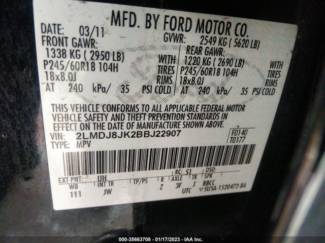 Lincoln MKX 2011 2LMDJ8JK2BBJ22907 Image 9