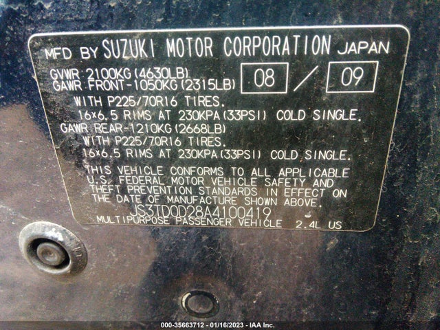 JS3TD0D28A4100419 Suzuki Grand Vitara