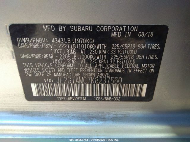 JF2GTAMC7K8237560 Subaru Crosstrek Limited