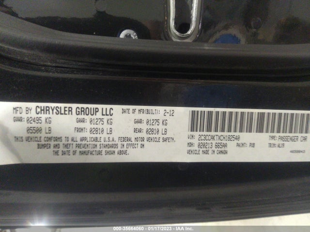 2012 CHRYSLER 300 300C VIN: 2C3CCAKTXCH182540