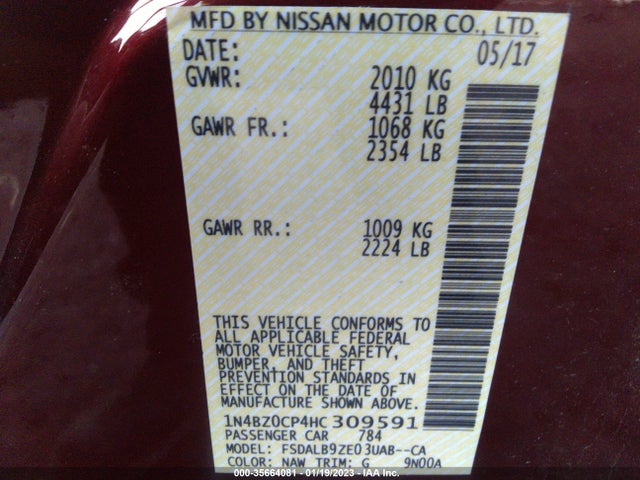2017 Nissan Leaf, VIN: 1N4BZ0CP4HC309591