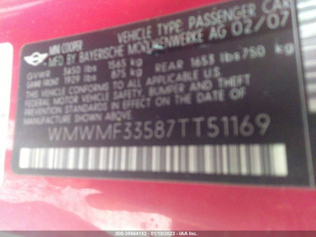 WMWMF33587TT51169 Mini COOPER HARDTOP