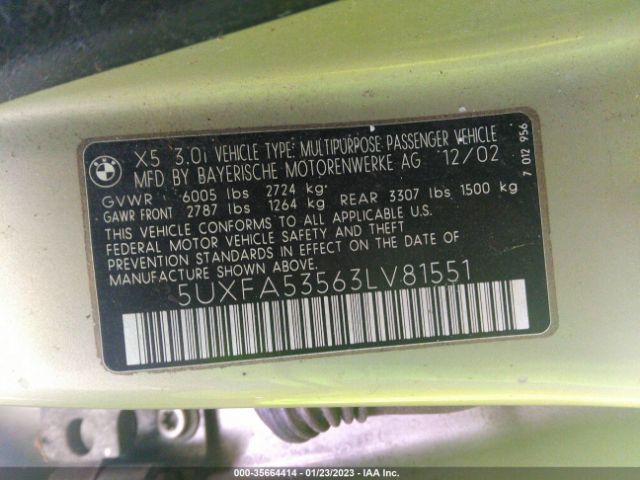 5UXFA53563LV81551 BMW X5 3.0I