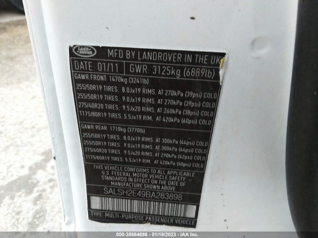 Land Rover RANGE ROVER SPORT 2011 SALSH2E49BA283898 Image 9