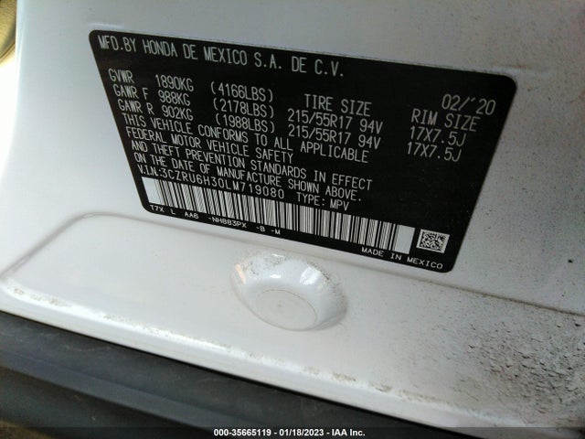 2020 HONDA HR-V LX VIN: 3CZRU6H30LM719080