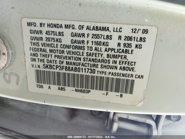 2010 Honda Accord Sdn Ex-l მანქანა იყიდება აუქციონზე, vin: 5KBCP3F88AB011730, აუქციონის ნომერი: 35665173