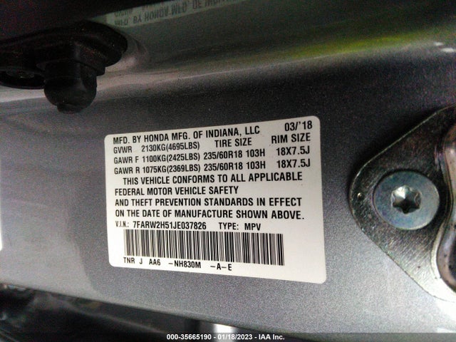 2018 Honda CR-V, VIN: 7FARW2H51JE037826