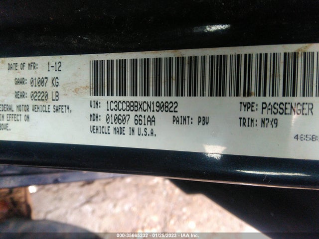 2012 CHRYSLER 200 TOURING VIN: 1C3CCBBBXCN190822