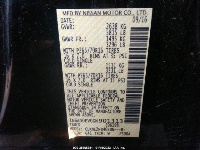 2016 Nissan Frontier, VIN: 1N6AD0EV0GN901313