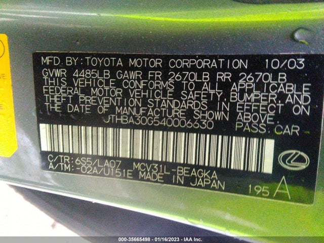 Lexus ES 330 2004 JTHBA30G540006630 Image 10