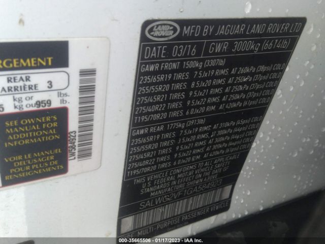 SALWG2VF1GA584923 Land Rover Range Rover Sport V6 Se