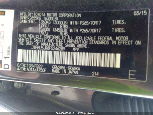 2015 Toyota 4Runner, VIN: JTEBU5JR8F5246289