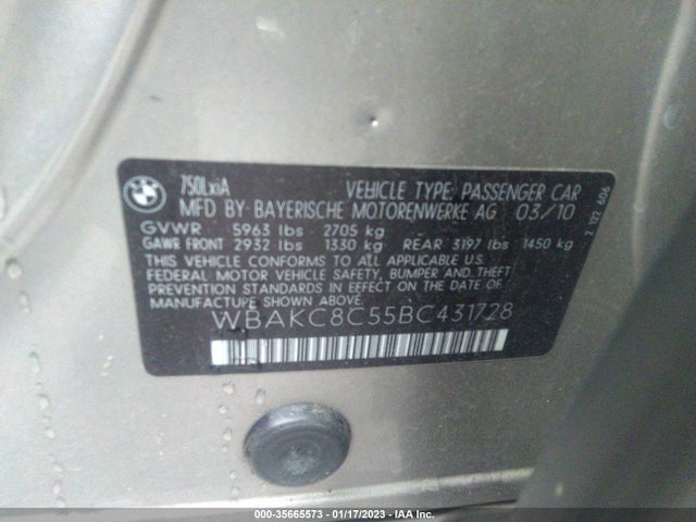 BMW 7 Series 750li Xdrive 2011 WBAKC8C55BC431728 Image 9