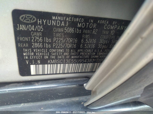 2005 HYUNDAI SANTA FE GLS/LX VIN: KM8SC13E55U954381