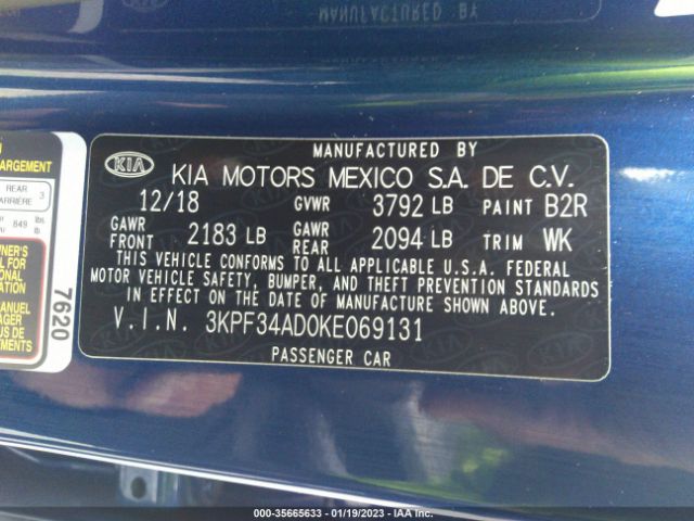 3KPF34AD0KE069131 KIA FORTE S