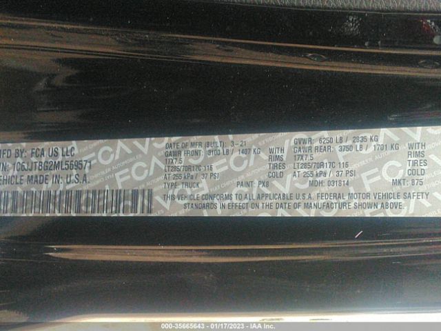 1C6JJTBG2ML569571 Jeep Gladiator Rubicon