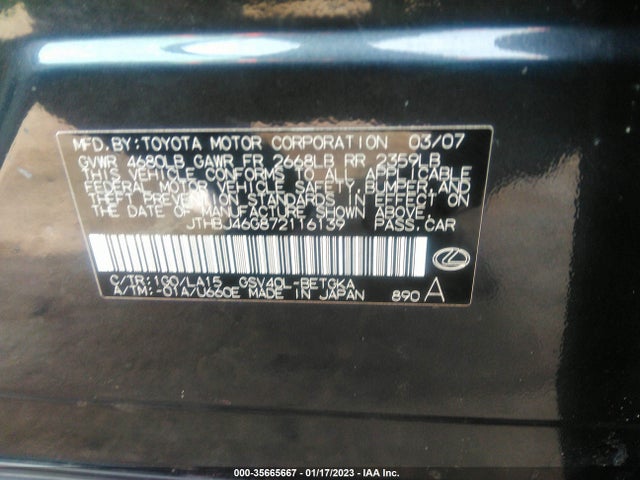 JTHBJ46G872116139 Lexus ES 350