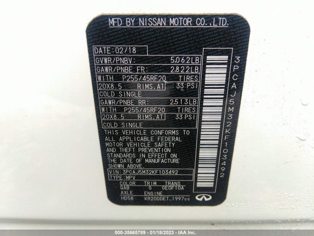 3PCAJ5M32KF103492 Infiniti QX50