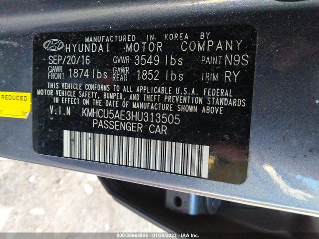 2017 HYUNDAI ACCENT SPORT VIN: KMHCU5AE3HU313505