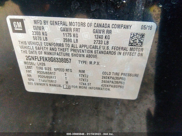 Chevrolet EQUINOX LT 2016 2GNFLFEK8G6338057 Image 10