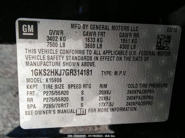 1GKS2HKJ7GR314181 GMC YUKON XL DENALI