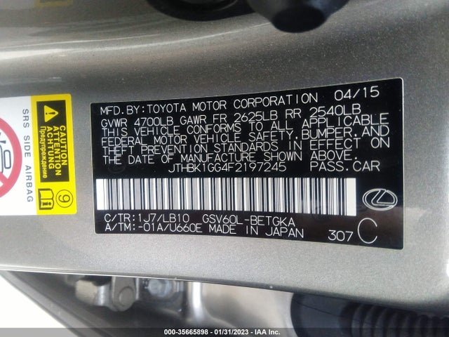 2015 Lexus ES, VIN: JTHBK1GG4F2197245