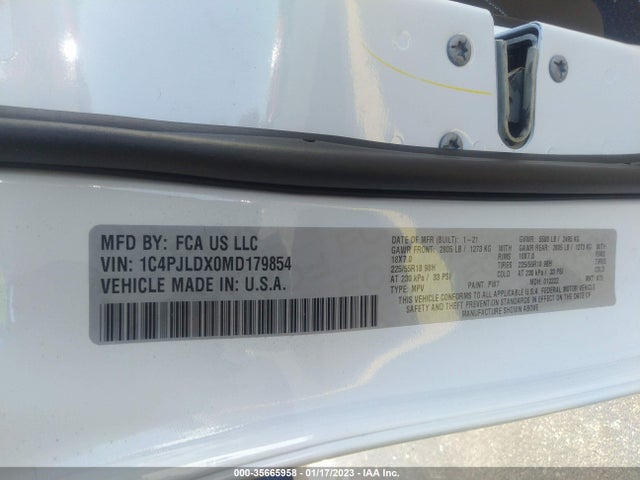2021 Jeep Cherokee, VIN: 1C4PJLDX0MD179854