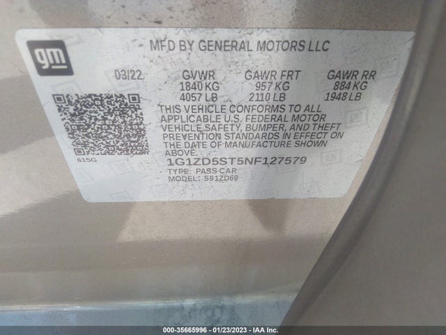 Chevrolet MALIBU LT 2022 1G1ZD5ST5NF127579 Image 9