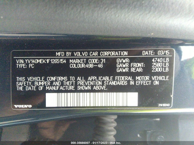2015 Volvo V60, VIN: YV140MEK1F1265154