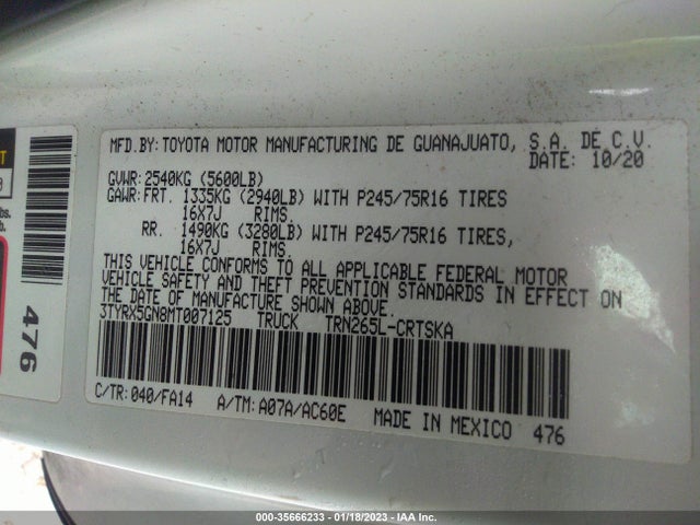 2021 Toyota Tacoma, VIN: 3TYRX5GN8MT007125