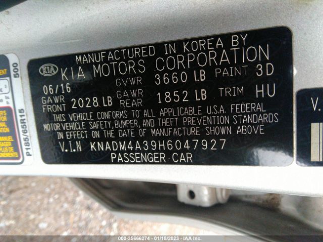 KNADM4A39H6047927 KIA RIO LX