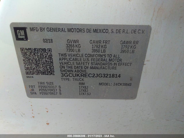 2018 CHEVROLET SILVERADO 1500 LT VIN: 3GCUKREC2JG321814